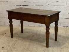 A 19th century mahogany side table on turned supports (reduced) H63cm, W104cm, D48cm