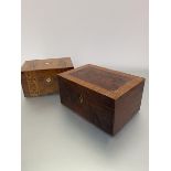 A Victorian mahogany satinwood inlaid work box with plain interior and a Victorian walnut work box