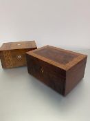 A Victorian mahogany satinwood inlaid work box with plain interior and a Victorian walnut work box