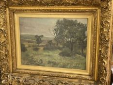 Henry Fratner, Rural Landscape, oil, signed bottom left, in elaborate C scroll gilt frame (