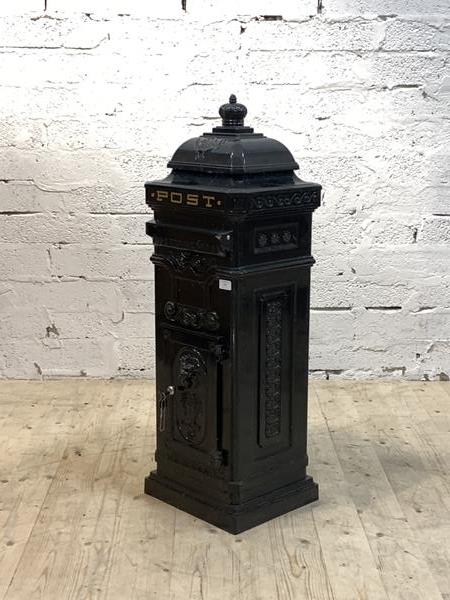 A reproduction Victorian style stamped aluminium post box H103cm, W37cm, D31cm