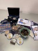 A box containing UK mostly general mix, some year sets, Westminster coins, UK and Channel Islands,