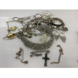 A collection of costume jewellery, some silver including crucifix, chains, earrings, bangles etc (