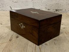 A 19th century mother of pearl inlaid rosewood jewellery box with fitted interior, H14cm, W28cm,