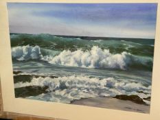 Jan Fisher, Breaking Waves, watercolour, signed bottom right (50cm x 69cm)