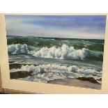 Jan Fisher, Breaking Waves, watercolour, signed bottom right (50cm x 69cm)