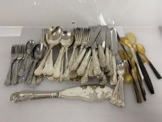 A quantity of Epns including spoons, forks, knives, soup spoons, also stainless steel spoons and