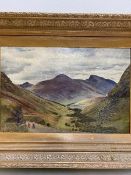 F.M. Black, Figures in Glen Ogle, looking to Loch Earnhead, signed bottom left, inscribed verso,