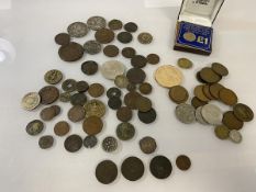 A collection of coins, various nations and ages, including a Henry VIII groat, an 18thc Lancaster