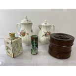 A mixed lot including two Royal Worcester Rowanoak pattern coffee pots (larger: 20cm), a 19thc