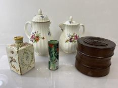 A mixed lot including two Royal Worcester Rowanoak pattern coffee pots (larger: 20cm), a 19thc