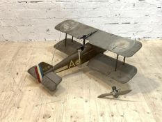 A large model of a Royal Air Force SE5 Bi-Plane Fighter, finished in green with RAF Roundels,
