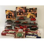 A collection of model fire services vehicles, including Matchbox Fire Engine series, many in display