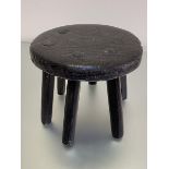 A Scottish 19thc pine circular fireside stool with six square moulded splay legs (h.24cm x d.27cm)