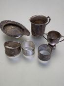 A collection of miscellaneous silver including a Birmingham silver Christening mug to Alexander
