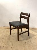 A mid century teak chair, with vinyl upolstered seat raised on square tapered supports, H73cm, W50cm