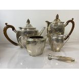 A silver tea and coffee service, Birmingham 1929, makers mark A&C Ltd, including coffee pot (h