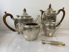 A silver tea and coffee service, Birmingham 1929, makers mark A&C Ltd, including coffee pot (h