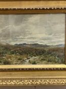 E G, Highland moor scene with stream, signed bottom left with initials and dated 1991, (22cm x