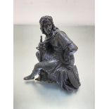 A seated spelter cast figure of Robert the Bruce (from 19thc mantel clock), (h 23cm x 21cm x 9cm)
