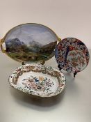 A Victorian Minton serving dish with transfer printed handpainted floral decorated Chinese style