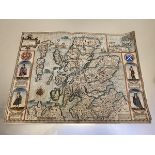 18thc map depicting The Kingdom of Scotland with representations of men and women to sides, with