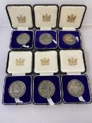 A set of six silver Worshipal Comapny of Poulters London Prize medals, five from 1933, one dated