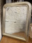 A modern silvered frame wall mirror, rectangular bevelled glass within moulded and dentil detail, (
