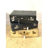 Three vintage suitcases, largest H44cm, W70cm, D21cm