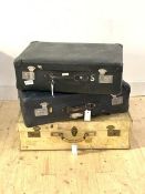 Three vintage suitcases, largest H44cm, W70cm, D21cm