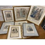 A set of seven 19th and early 20thc French and English fashion book plates, (largest 35cm x 23cm)