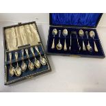 A set of six silver coffee spoons, London 1936, (L 8cm) and set of six silver coffee spoons, and