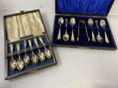 A set of six silver coffee spoons, London 1936, (L 8cm) and set of six silver coffee spoons, and