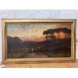 James Campbell Noble, cows in field at sunset, oil, signed bottom right, (40cm x 75cm)