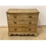 A Victorian pine chest, fitted with two short and two long drawers over a shaped apron and bracket