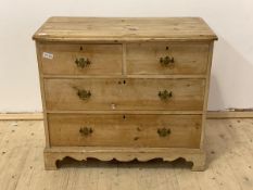 A Victorian pine chest, fitted with two short and two long drawers over a shaped apron and bracket
