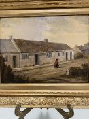 W Sellon, Robert Burns' thatched cottage, oil on panel signed bottom left, in gilt composition