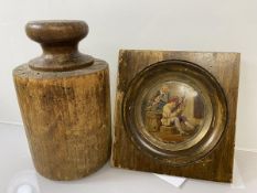 A mixed lot including a 19thc DT, Teniers ?, musicians, oil on copper, (8cm d), and a circular