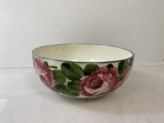 A Wemyss Ware Pottery bowl decorated with hand painted cabbage roses, marked to base, (8cm x 20cm)