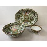 A group of three late 19th early 20thc Canton Chinese china including bowl, (8cm x 18cm), stamped