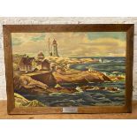 After Albert Cloutier, Peggy's Cove Nova Scotia, reproduction print, panel attached stating