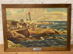 After Albert Cloutier, Peggy's Cove Nova Scotia, reproduction print, panel attached stating