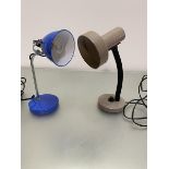 A John Lewis desk lamp with blue enamelled shade and base and chrome stand, (stand h 30cm) and a mid
