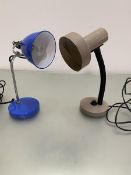 A John Lewis desk lamp with blue enamelled shade and base and chrome stand, (stand h 30cm) and a mid