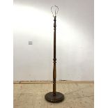 A turned and stained beech lamp standard, H154cm (excluding shade holder)