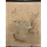 Chinese early 20thc School, monk and young student on a mountain pass with insects, on silk