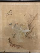 Chinese early 20thc School, monk and young student on a mountain pass with insects, on silk