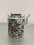 A Chinese teapot with famille rose decoration, dish top, chips to rim, lacking handle, (h 17cm)