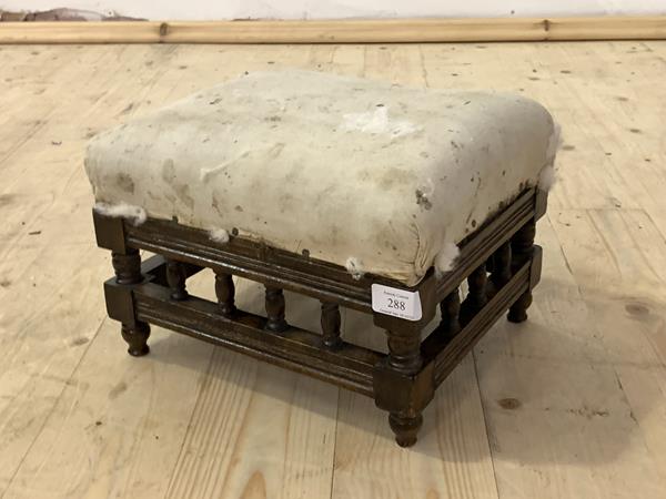 A late Victorian stained walnut upholstered footstool, H21cm, W30cm, D25cm