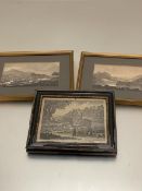 Two continental scenes depicting river in flood in gilt laced frames, (10cm x 18cm excluding